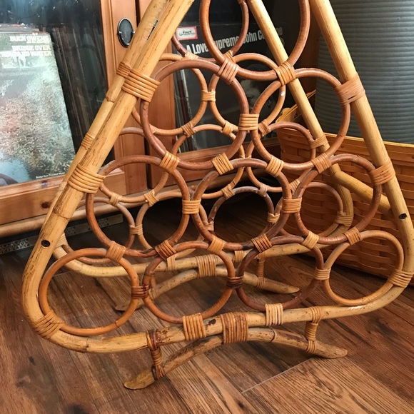 Vintage rattan bamboo wine rack boho wicker decor wine display piece - Picture 3 of 6